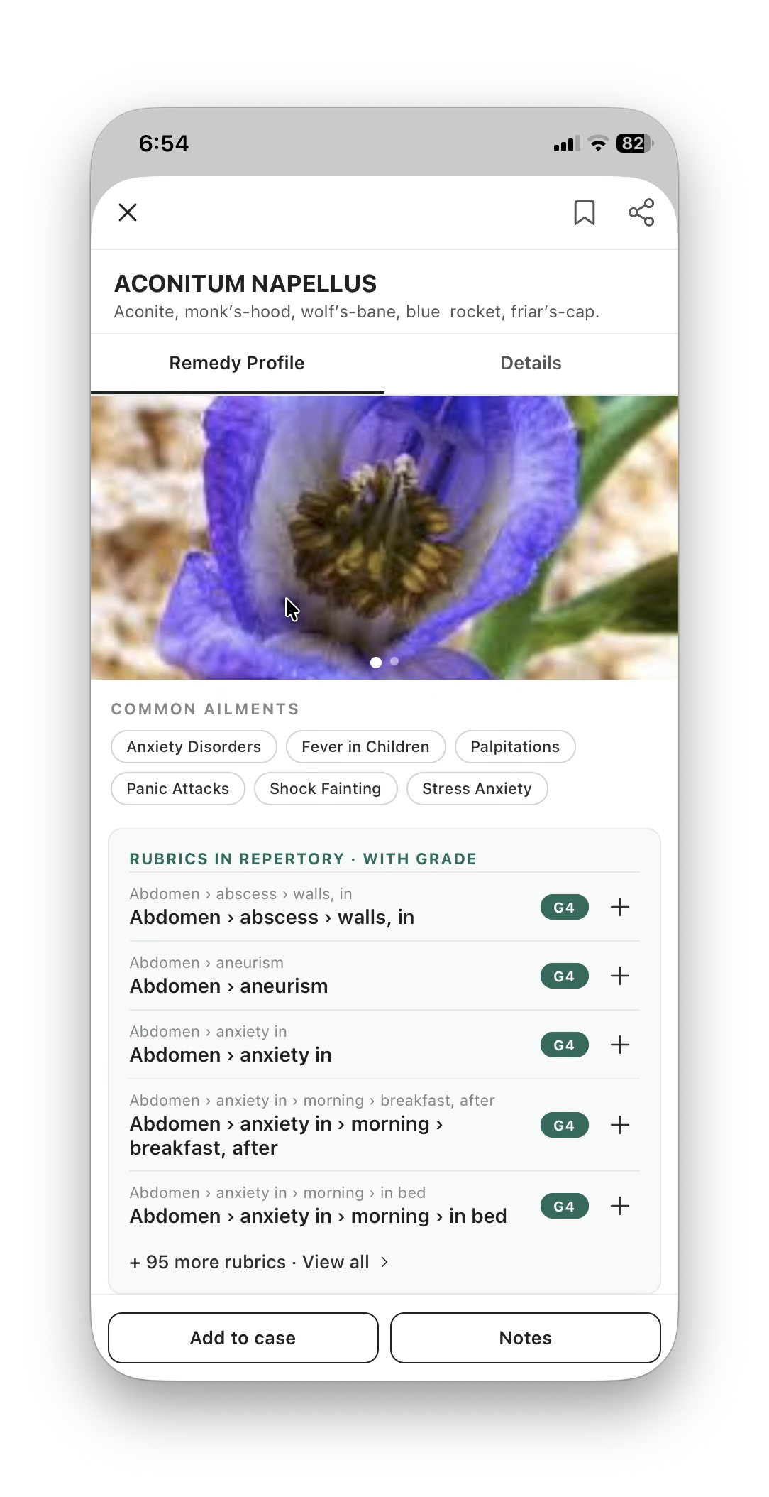 Remedy detail — common ailments and full rubric coverage